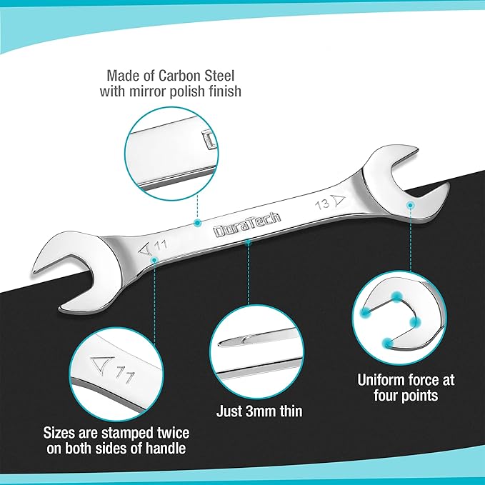 DURATECH 11 mm x 13 mm Super-Thin Open End Wrench, Metric