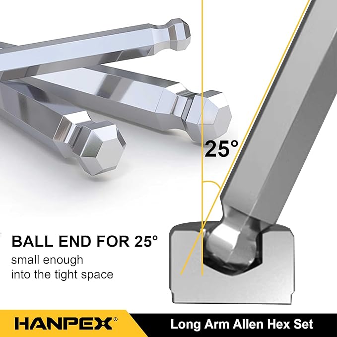 Long Arm Hex Key Allen Wrench Set with Ball End, Ball-End Hex Allen Key, Allen Wrench Set Chrome Vanadium Steel(Cr-V), Tamperproof TORX L- Key Set (9Pc Imperial)