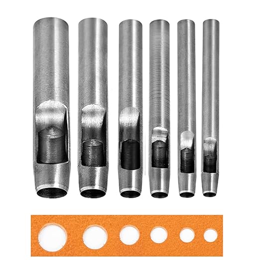 WUTA 5Pcs Hollow Punch Leather Hole Cutter 6mm-15mm Round Punch Tool Set, Leathercraft Working Kit for Watch Band, Fabric, Plastics, Gasket Belt (6+8+10+12mm+15mm)