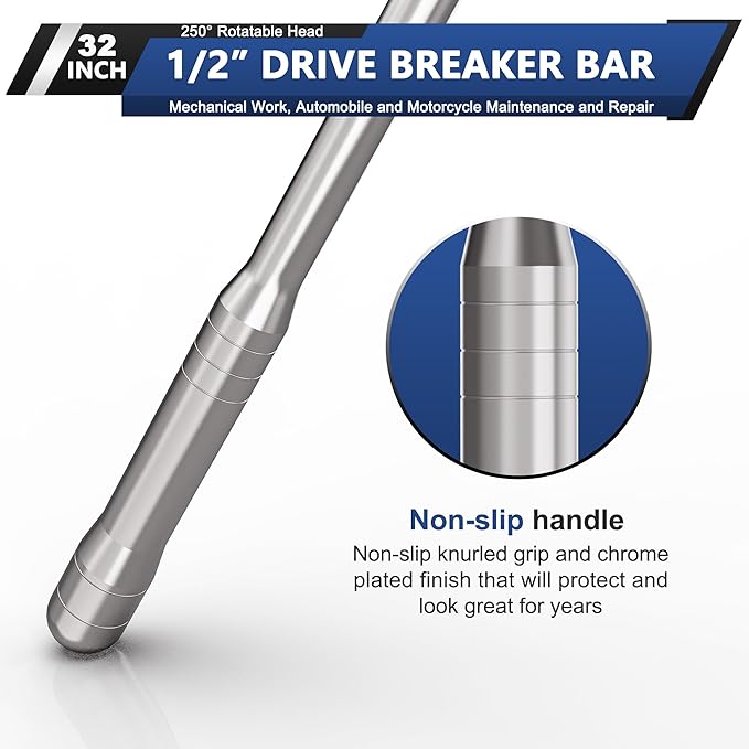 32-Inch 1/2??Drive Breaker Bar, Heavy Duty Extension Breaker Bar, 250째 Rotatable Head, Premium Chromium Molybdenum Steel, Mechanical Work, Automobile and Motorcycle Maintenance and Repair