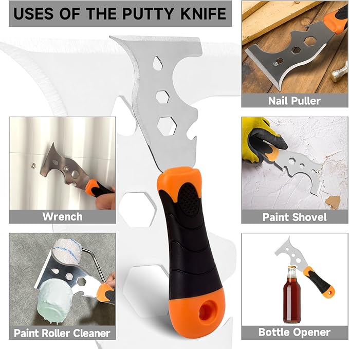 WEGAZ-2 Pack, 12-In-1 Paint Scraper Tool竊똌ulti-Use Painters Tool, 1.5 Inch Stainless Steel Putty Knife Scraper竊똏aint Scraper for Painting & Wood竊똓azor Blade Scraper
