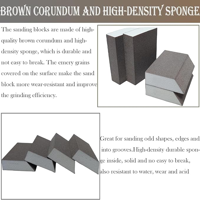 4 Pack 60 Grit Single Angle Sponge Sanding Block, Washable and Reusable Sanderpaper Hand Sanding Sponge for Wood Drywall Metal Home Sanding