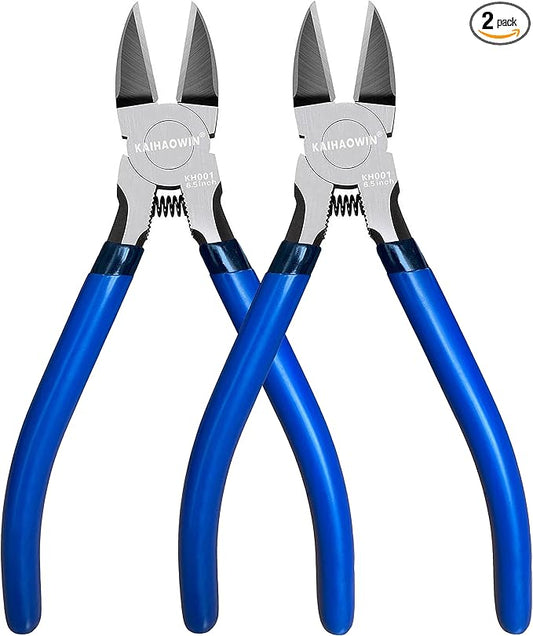 Wire Cutters 2 Pack, 6.5 inch,KAIHAOWIN Flush Cutters Diagonal Cutters Side Cutters Precision Ultra Sharp Spring Loaded Wire Snips Clippers Dikes Cutting Pliers Small for Crafting Jewelry Making,Blue