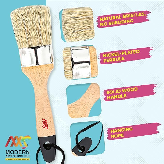 Chalk Paint Brush Set for Furniture ??5PC Natural Bristle, 3 Small and 2 Large Wax Brushes (2.5"), Perfect for Painting, Stenciling, and Waxing, Compatible with Chalk Paint and Furniture Wax