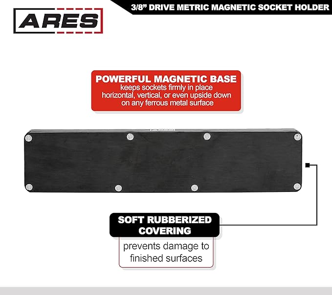 ARES 70235-30-Piece 3/8-Inch Metric Magnetic Socket Holder - Securely Holds 15 Standard and 15 Deep Size Sockets in Place - Keeps Your Tool Box Organized