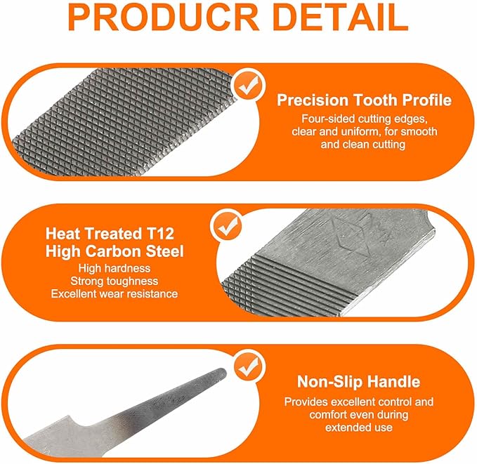 HARFINGTON 2pcs Flat Thin Cut File 6" Double Cut Teeth High Carbon Steel Hand Rasp File without Handle for Metal Wood Deburring Removing