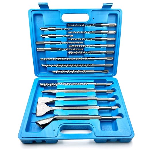Rotary Hammer Drill Bits Set & Chisels- 17 Pieces SDS Plus Concrete Masonry Hole Tool for Concrete竊똁rick,Block,Stone,Masonry