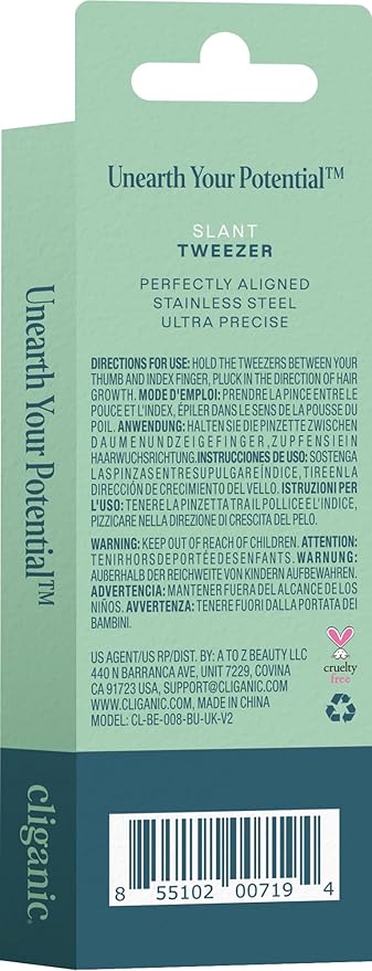 Cliganic Professional Eyebrow Tweezers Slant Tip (Silver) - Precision for Men & Women, Stainless Steel Best for Plucking Chin Facial Hair