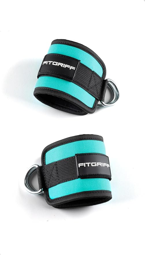 Fitgriff짰 Ankle Straps V1 for Cable Machine (2 Pieces) - Gym Workout Equipment - Leg Pulley Attachment, Kickback Straps