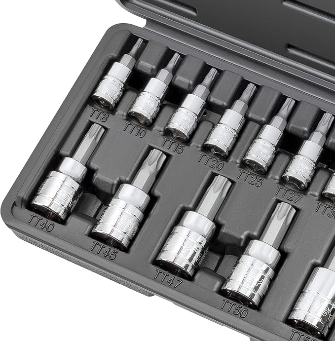 CARBYNE 14-Piece Tamper-Resistant Torx Bit Socket Set, TT8 to TT60 Sizes, S2 Steel Bits, Cr-V Sockets, Durable Case | 1/4, 3/8, & 1/2 in. Drive ??From a Family-Run Tool Company Based in the U.S.A.