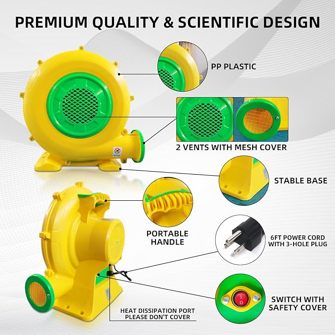 Air Blower, 950W 1.25HP Bounce House Blower, Portable Pump Fan Perfect for Inflatable Bouncy Castle, Jumper, Water Slide, Leaf Blower Corded(950 Watt 1.25HP)