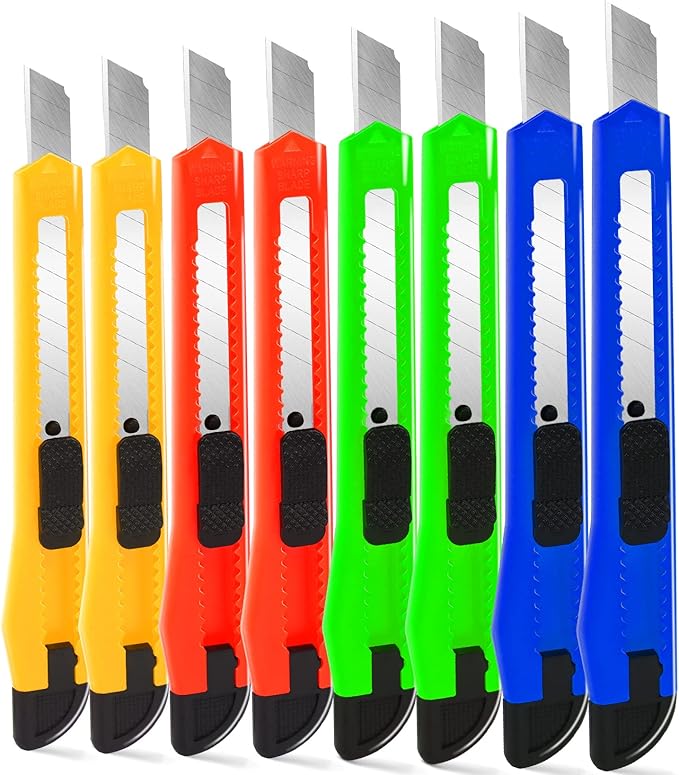 8 Pack Box Cutter Utility Knife, 9mm Snap-off Box Cutter Retractable for Opening Packages Cartons, Boxes, Disposable Box Cutters Exacto Knife Perfect for Office and Home use