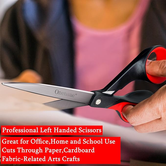 OneName Left Handed Scissors,8 Inch Lefty Scissors All Purpose,Stainless Steel Sharp Blade Soft Comfort-Grip Left Handed Scissor Adults,Great for Office,Home,Sewing,School Crafting 2 Pack