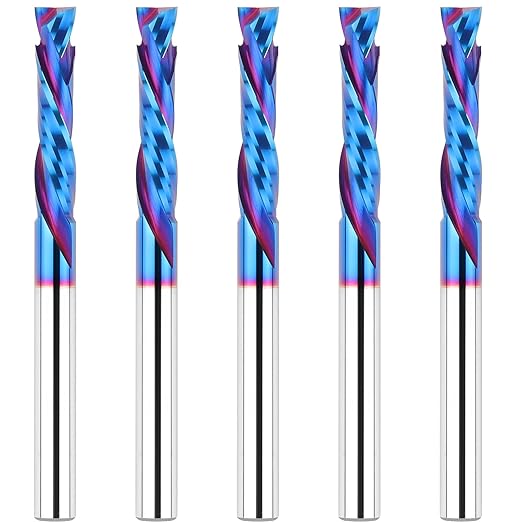 5PCS Compression Spiral Router Bits 1/4" Shank,1-1/4" Cutting Length, Extra Long 3 Inch, Carbide UP Down Cut CNC Router Bits End Mill for Wood Mortises Carving Engraving