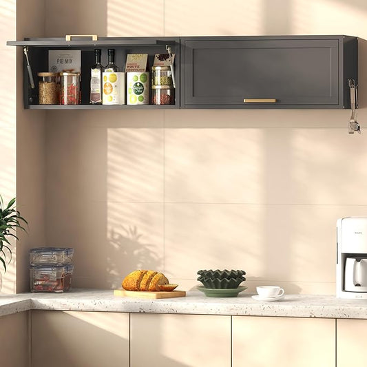 Coolsun Metal Wall Cabinet, Garage Wall Cabinet with Up-Flip Door, 31.5" W Wall Mounted Metal Storage Cabinet for Kitchen,Garage,Basement,Ware House Assembly Required (13.8" H Black)