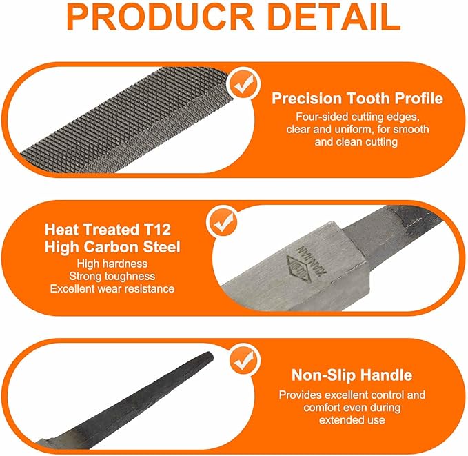 HARFINGTON 2 Pcs 8" Square Medium Cut File Double Cut Teeth Medium Metal File High Carbon Steel T12 without Handle for Metal Wood Finishing Roughing Shaping, Grey