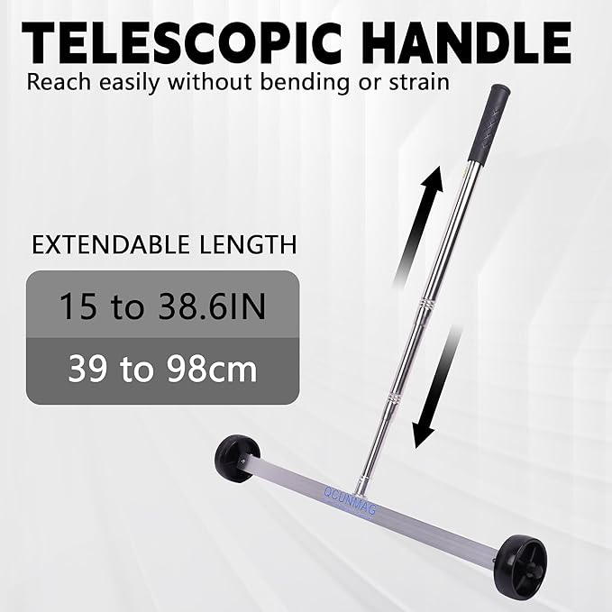 Rolling Magnetic Sweeper with Wheels - 20-Inch Heavy Duty Magnet Roller to Pick Up Nails with Telescoping Handle, 13LB Capacity for Workshop, Garage, Yard & Construction Cleanup