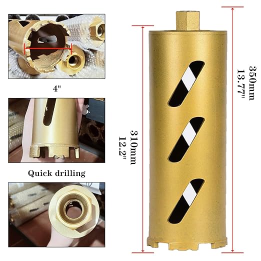 4" Dry Core Drill Bits for Cured Concrete with Rebar Brick Blonck Masonry etc 12.2in/310mm Drilling Depth竊?0mm Diamond Segment Height竊? Adapters