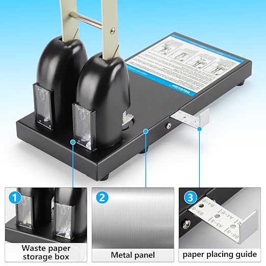 Heavy Duty 2 Hole Punch for Binder:Worklion Metal Power Two Hole Paper Puncher, 150 Sheets Capacity,2 3/4"(70 mm) Hole Distance, with 100PCS Paper Fasteners