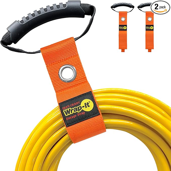 Easy-Carry Wrap-It Storage Straps - 17??(2-Pack) Blaze Orange with Grommet - Extension Cord Hanger Carrying Straps for RV Accessories