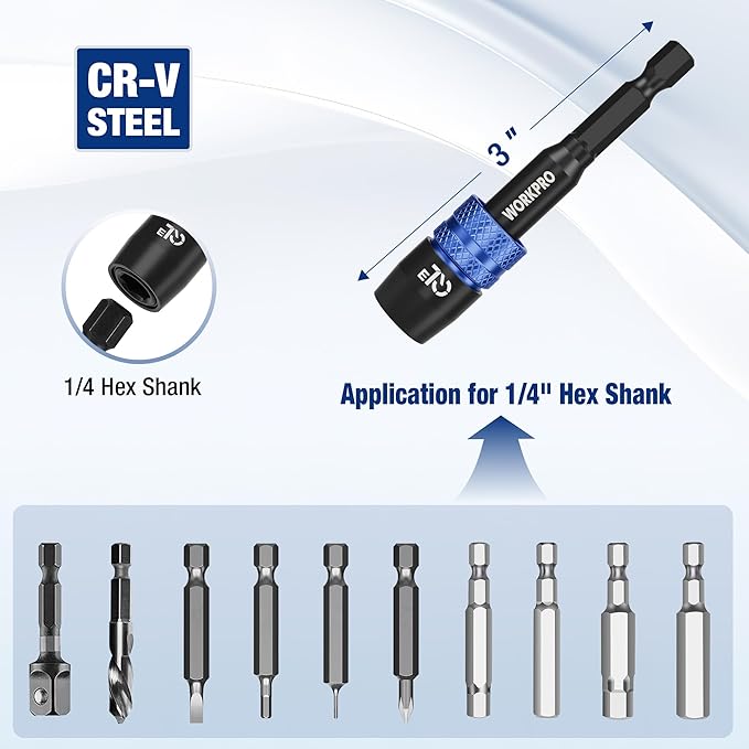 WORKPRO Drill Screwdriver Bit Holder for Impact Driver Bits, 3" Drill Bit Extension, 1/4 Inch Hex Shank Quick Release Extension Adapter, Ideal for Nuts, Drills and Socket Driver Adapters