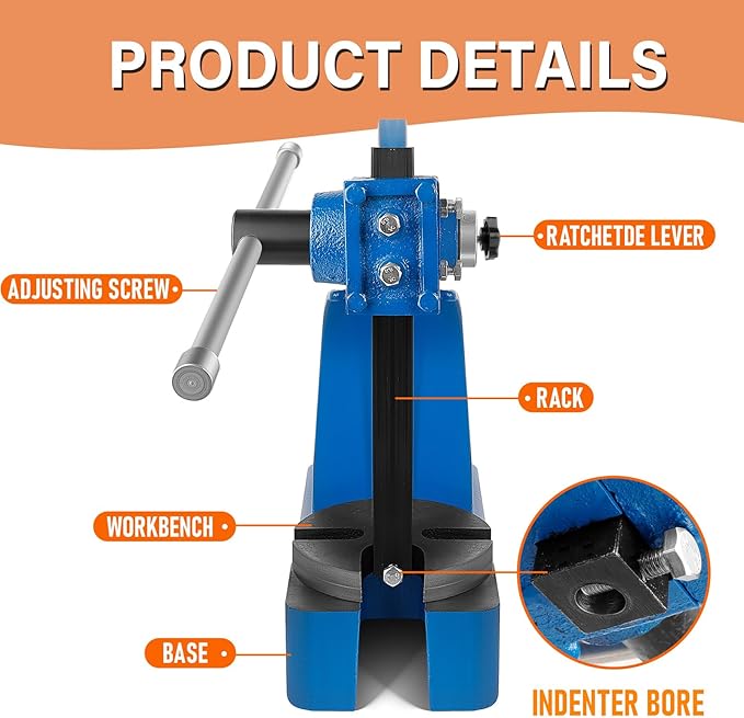 1 Ton Arbor Press Manual Heavy Duty Arbor Press Machine, 5.5" Work Height,Manual Arbor Press Cast Iron Desktop Punch Press, for Punching,Bending, Stretching (Blue, 1T)