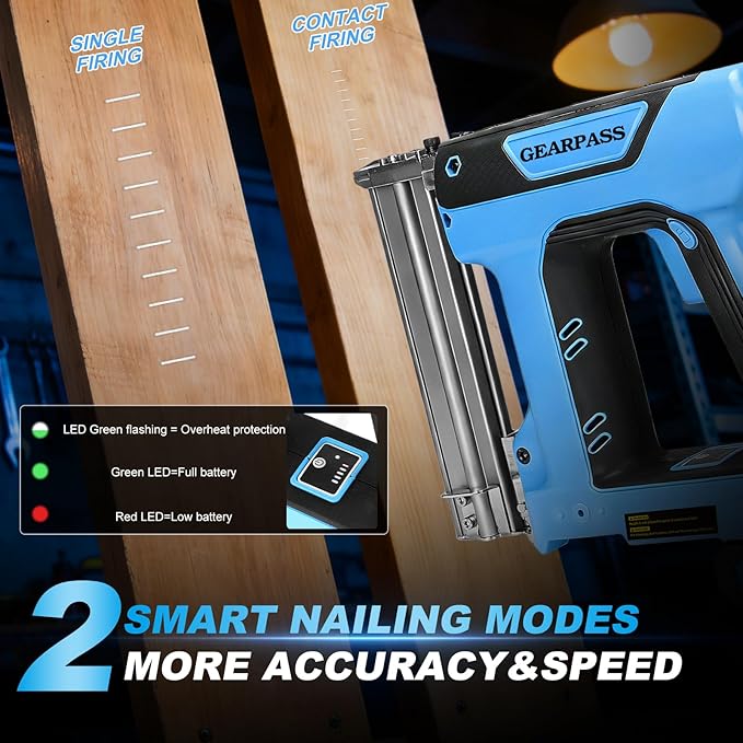 Cordless 18 Gauge Brad Nailer, 2-in-1 21V Nail Gun with 2횞2.0Ah Batteries & Charger, Fast Nailing, Includes 1000 Nails for Woodworking, Trim & Home Projects