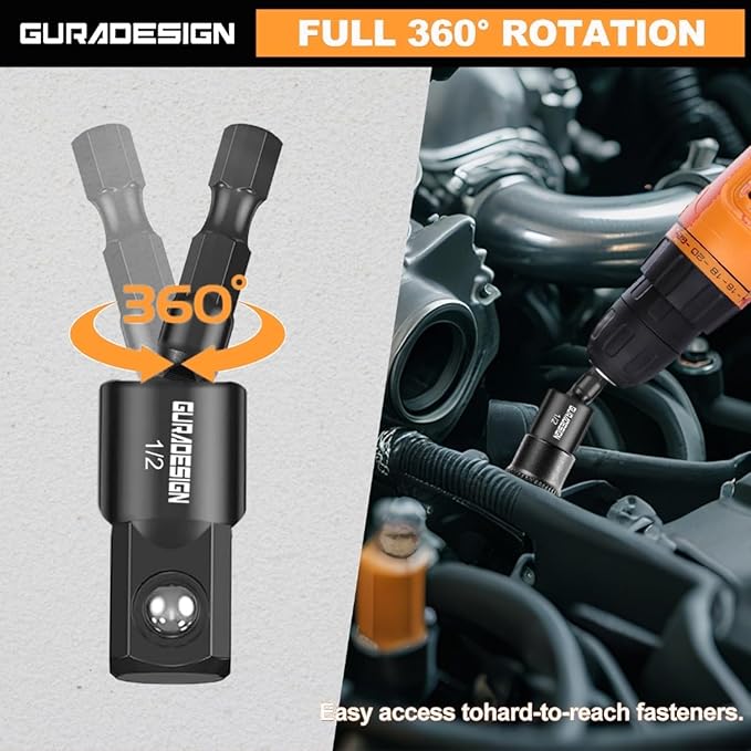 Impact Socket Adapter Set, 6-Piece 3" Extension Bit With Holder, 1/4", 3/8", and 1/2" impact socket adapter & Universal Joints drill socket adapter