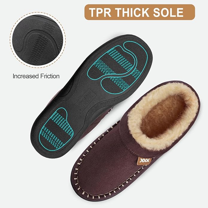 ATHMILE Mens House Shoes Fuzzy Warm Moccasin Memory Foam House Slippers for Men Cozy Winter Mens Slippers for Home Bedroom Indoor Outdoor