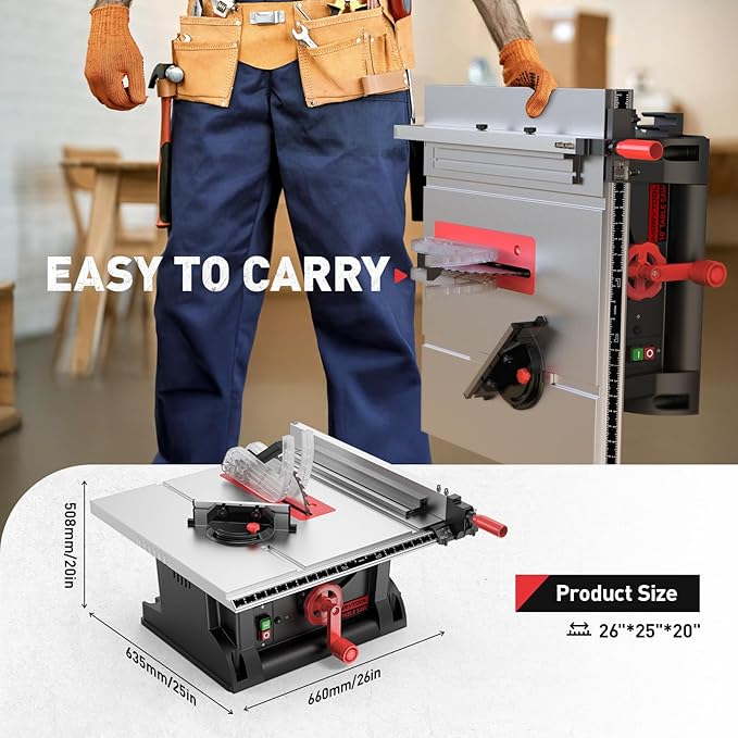 4600RPM Portable Table Saw 10 inch, 15Amp Tablesaw, 90°Cross Cut & 0-45°Cutting, Multifunctional Benchtop with 36T Blade for DIY, Furniture Making, Woodworking