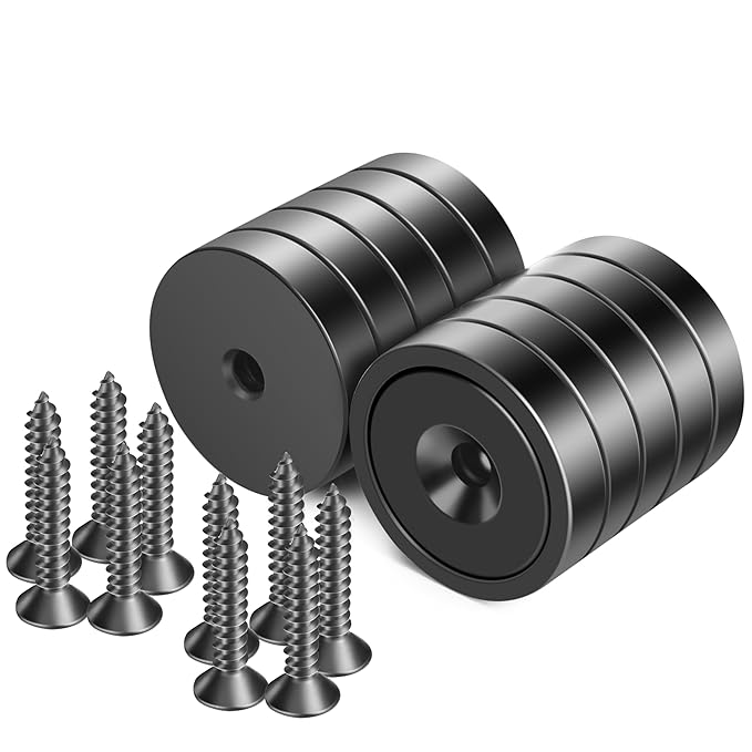 Neosmuk Magnets with Screws,60lbs+ Heavy Duty Rare Earth Neodymium Mounting Magnets with Holes,Countersunk Round Disc Industrial Magnets for Wall Mounting,10 Pack,Black