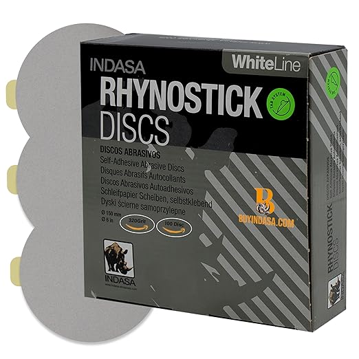 Indasa 6" 100 PCS PSA Sanding Discs ??Rhynostick 320 Grit / 100 Discs ??Self-Adhesive Sticky-Back Sandpaper for DA Sander, Automotive, Wood, Metal, Paint, whiteline