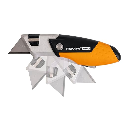 Fiskars Pro Folding Utility Knife, CarbonMax Blade with Safe Blade Lock and Pocket Clip, Compact Dual-Lock All-Metal Design, Everyday Carry