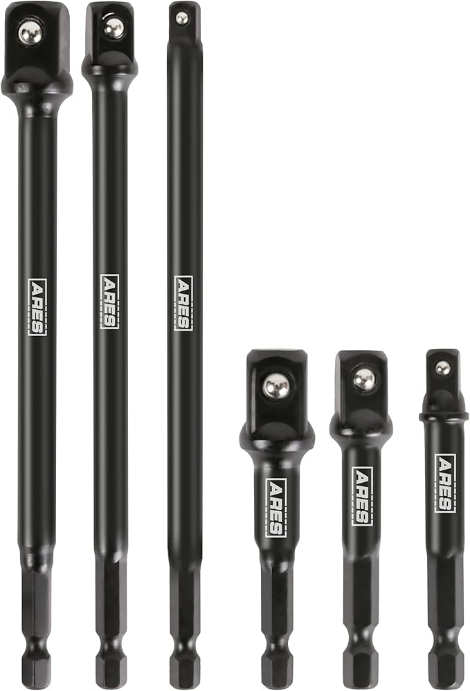 ARES 70382-6-Piece 3-Inch and 6-Inch Impact Grade Socket Adapter Set - Turns Impact Drill Driver into High Speed Socket Driver - 1/4-Inch, 3/8-Inch, and 1/2-Inch Drive Sizes