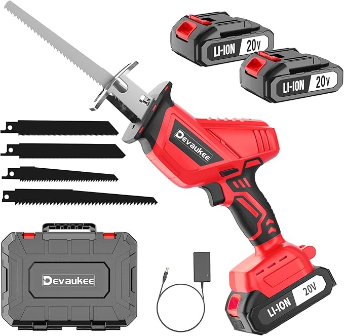 Cordless Reciprocating Saw 20V Battery Powered, 0-3500SPM Electric Sawzall with 4 Blades, Variable Speed, Tool-Free Blade Change, Lightweight Metal Cutting Saw for Home, Garden, Pruning, 2 Batteries