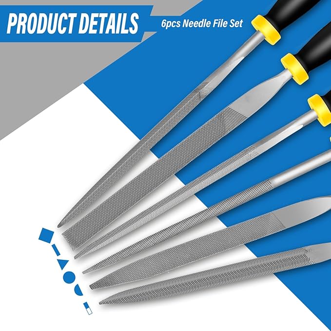 6pcs Metal Needle File Set, Mini Hand Metal Needle File Sets, 3rd Generation Hardened Alloy Strength Steel Set, Includes Flat Warding, Round, Flat, Triangular, Square and Half - Round Files
