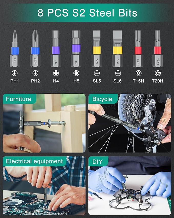 ORIA Ratchet Screwdriver Set, 12 in 1 Portable Magnetic Screwdriver Set with Detachable T-Handle, 8 Color-Coded Bits, Repair Tool Kit for Electronics, PC, Laptop, DIY Projects