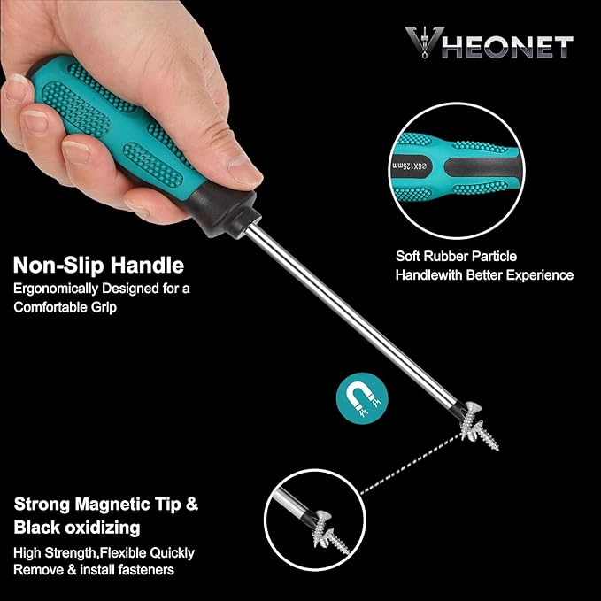 Stocking Stuffers for Men: 6-Piece Magnetic Screwdriver Set with 4-in-1 Keychain Tool | Includes Phillips & Flat Head | Non-Slip Grip for DIY & Home Repair | Practical Gift (Green & Black)