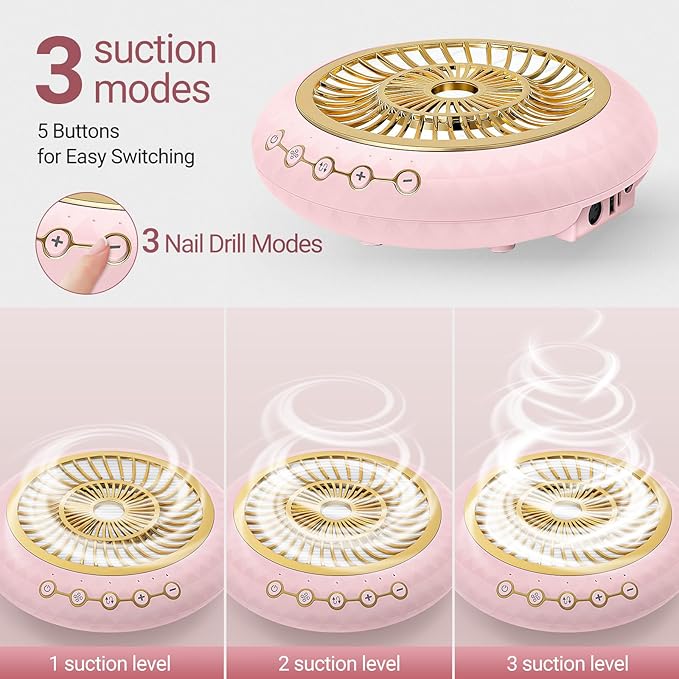 2 in 1 Nail Dust Collector Quiet , 5000RPM Vacuum Fan Extractor with Reusable Filter & 30000RPM Electric Nail Drill File Professional with 6 Bits - Home/Salon Use, Pros Tech & Beginners