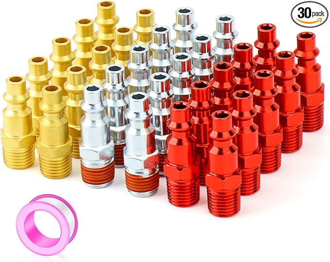 GASHER 30Pcs 1/4-Inch NPT Male Industrial Air Plug, Pneumatic Plugs 300PSI