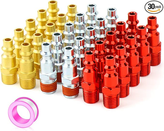 GASHER 30Pcs 1/4-Inch NPT Male Industrial Air Plug, Pneumatic Plugs 300PSI