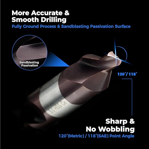toolant Center Drill Bit, TiAlN Coated Cobalt M35 HSS Centering Drill Bit for Stainless Steel, Carbon Steel, Alloy Steel, Cast Iron, Copper, Other Hard Metals, #4, SAE 1/8" (1pc)