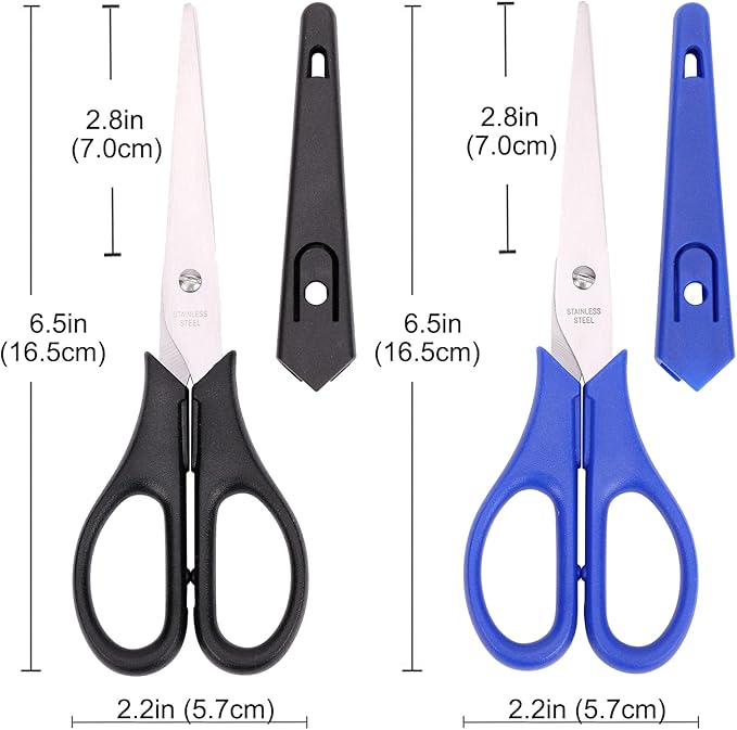 6.5in Multipurpose Scissors, Stainless Steel Sharp Shears for Office Home School Students Household General Use Craft Supplies - 2 Pack