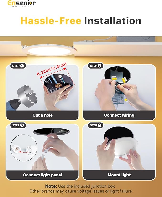Ensenior 12 Pack 6 Inch LED Recessed Ceiling Light, Dimmable, 6000K Clear White, 1050LM 12W 120V, High Brightness Canless Wafer Downlight - ETL&FCC&IC