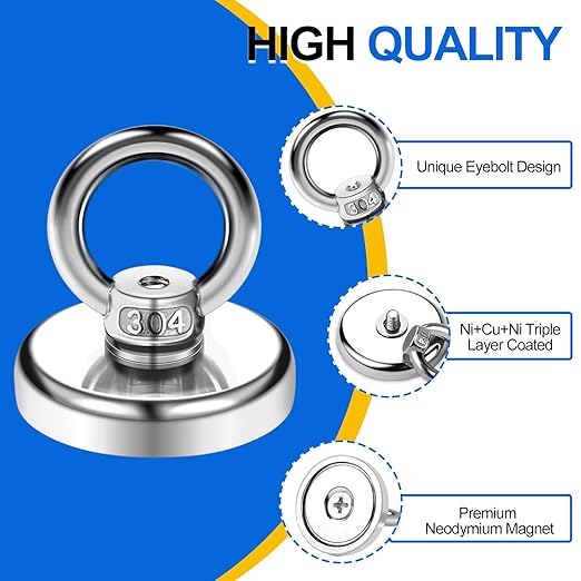Magnetic Hooks 60 lbs(27 KG) Pulling Force Rare Earth Magnetic Hooks with Countersunk Hole Eyebolt for Home, Kitchen, Workplace, Office and Garage, 10 Packs
