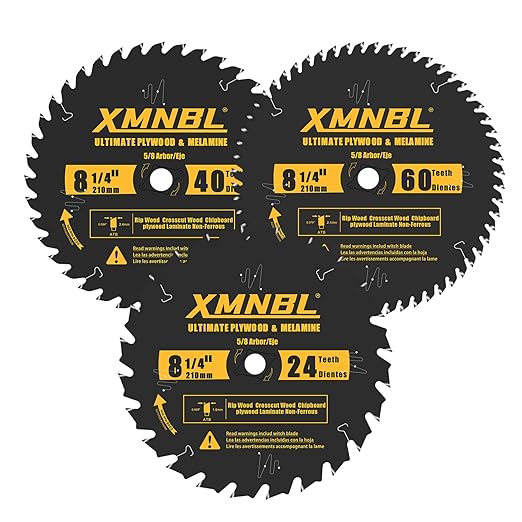 8-1/4 Inch Table Saw Blade 24T/40T/60T Combination,8-1/4 Framing Ultra Fine Finish Circular Saw Blade for Cutting Hardwoods,Softwoods,Veneer Plywood and Other Woods,Quality Alloy Tip,5/8-Inch Arbor