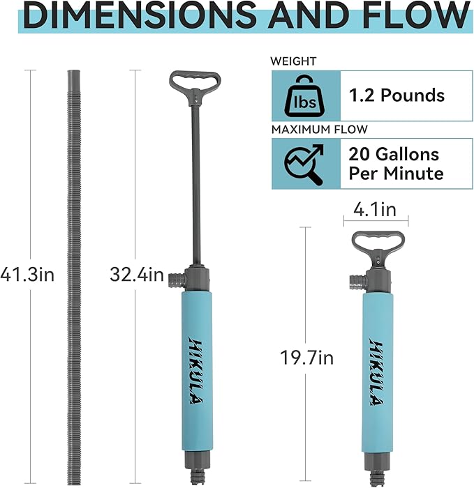 Manual Bilge Pump for Boats Kayak Canoe - Portable Siphon Pump, Kayak Bailer with Reversible Hose,Blue,19 Inch