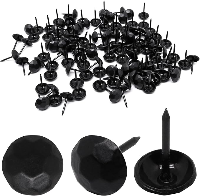 YuGtcen 120pcs Upholstery Tacks, Decorative Nails Thumb Tacks Metal Upholstery Nails for Wood Upholstery Pins Vintage Furniture Tacks Small (11x17mm, Matte Black)