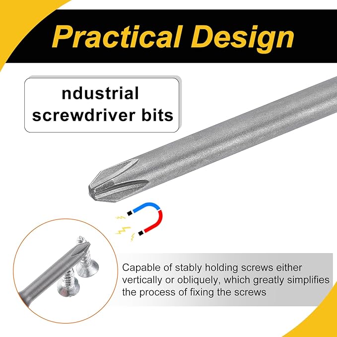 Magnetic Phillips Screwdriver Bit PH2 1/4" Hex Shank 200mm Long 5 mm Rod