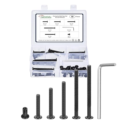 METALLIXITY Furniture Crib Screws Replacement Set with Wrench(M6-1x35/45/55/65/75mm) 50Pcs, Galvanization Connector Bolts M6 Screw Barrel Nuts Binding Screws, for Chair Cabinet Bed, Black